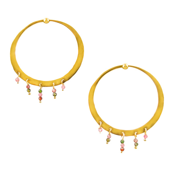 Dancing Stone Hoops in Gold - 1 1/2"